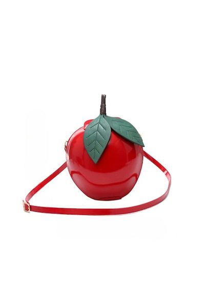 The Casius. Mini Shoulder Bag with Apple Leaf Design, Adjustable Strap 120 cm, Red Color, The Casius