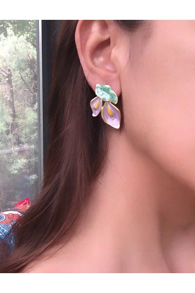 Nilsu Jewellery Accessory Gold Detailed Colorful Flower Leaf Model Women's Earrings