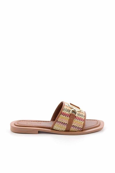 Bambi Mustard Multicolored Straw Women's Slippers K04826051628