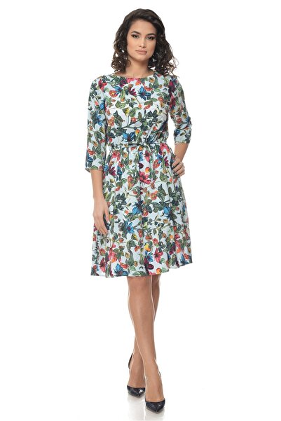Eranthe Rochie Multicolor cu snur in talie si model floral