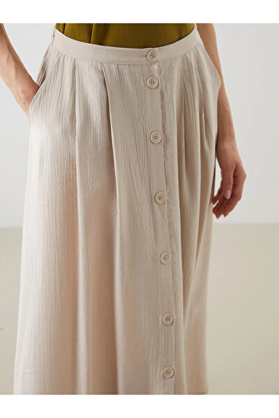 LC Waikiki LCWAIKIKI Classic Bej Beli Lastikli Dokulu Pileli Etek