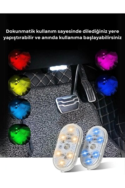 Genel Markalar 2 ADET Araba Ev Ofis İçin 7 Renk Değişebilen Dokunmatik Sensörlü Mini 6 Led Lamba Usb Şarjlı