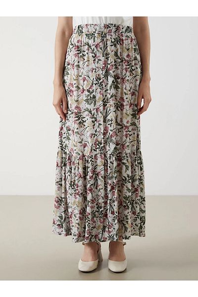 LC Waikiki LCW Grace Bej Fusta A-Line Floral cu talie elastică