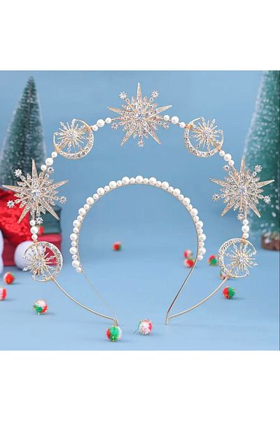 Store Fantastic Crown with Star and Moon Figures and Pearl Detail – Sparkling Model in Gold Color