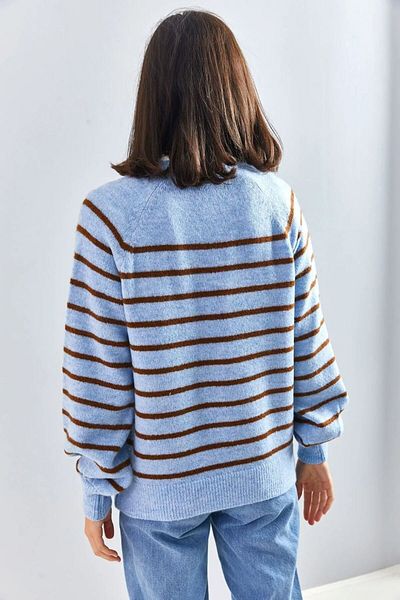 Get Crazy Women's Fisherman Button Collar Striped Knitwear Sweater