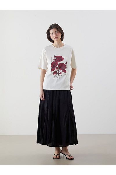 LC Waikiki Lcw Vision Crew Neck Floral Oversize Women's T-Shirt