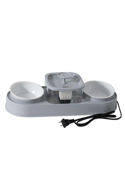 TaoTaoPets Pet Feeding Station with Water Fountain, Dual Food Bowls, Automatic Water Dispenser, Grey