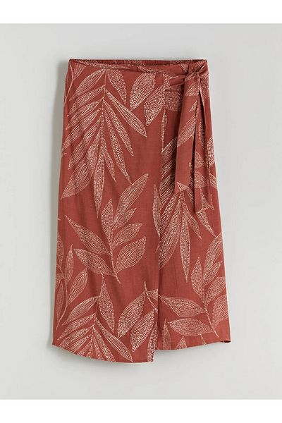 LC Waikiki Lcwaikiki Classic Orange Tie Waist Floral Skirt
