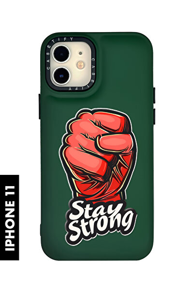 mooodcase iPhone 11 Uyumlu Stay Strong Desenli Silikonlu Pillow Kılıf
