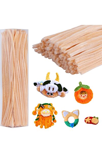 Hobialem 50 Adet Krem Renkli Şönil, Eğitici Şönil Seti, Tüylü Tel, 30 Cm, Pel...