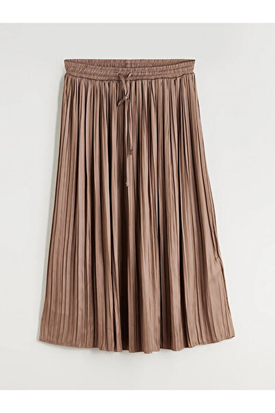 LC Waikiki Lcwaikiki Classic Beige Satin Pleated Skirt with Elastic Waist