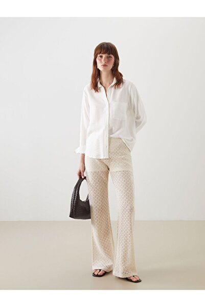LC Waikiki Lcw Vision White Women's Openwork Trousers with Elastic Waist