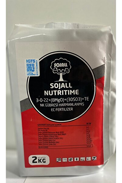 SOJALL ORGANİK SOJALL NUTRİTİME 2 KG. 3-0-22+8 MAGNEZYUM+30 KÜKÜRT 2 KG