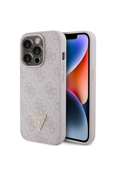 Guess Case Pu 4g Strass Triangle Metal Logo Iphone 15 Pro Pink