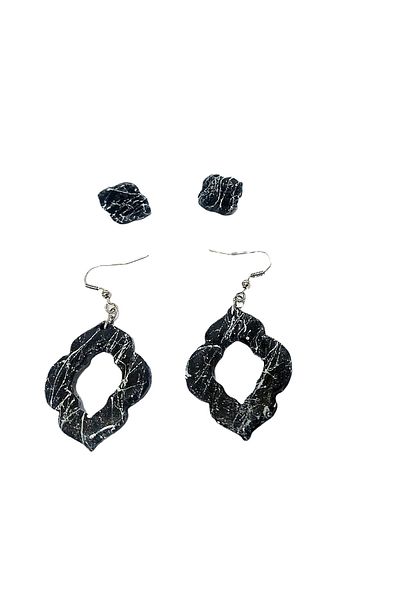 stdeta 2 Pairs Black Marble Patterned Decorative Ceramic Earrings Marmob
