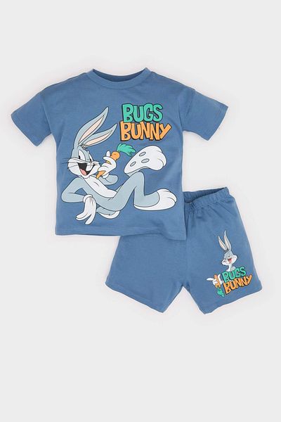 DeFacto E7693 Blue Baby Boy Looney Tunes 2'Li Set Short Sleeve T-Shirt Shorts