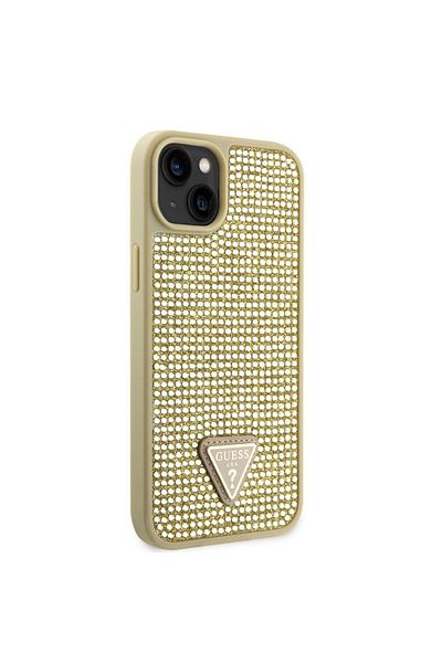 Guess Rhinestones Triangle Metal Logo Case Iphone 14 Gold