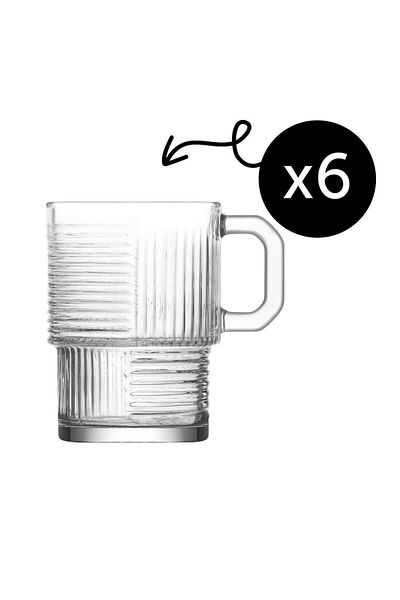 LAV Set of 6 Tea Cups with Handle, LAV, Helen Model, Extra Quality, 270 ml, Modern Design