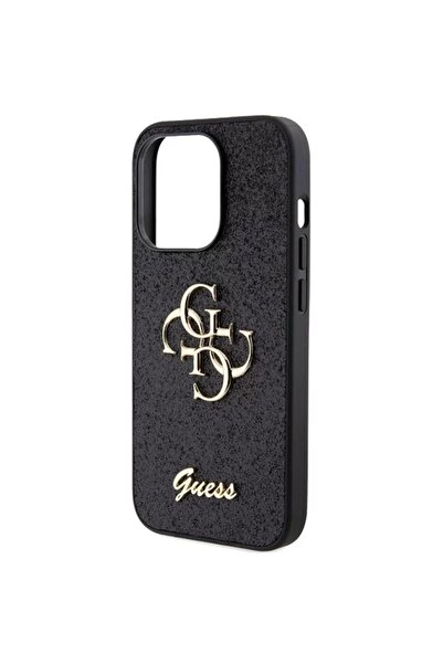 Guess Husa Fixed Glitter 4G Μεταλλικό Λογότυπο iPhone 15 Pro Μαύρο