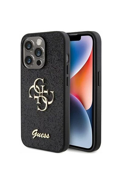 Guess Case Fixed Glitter 4g Metal Logo Iphone 15 Pro Black