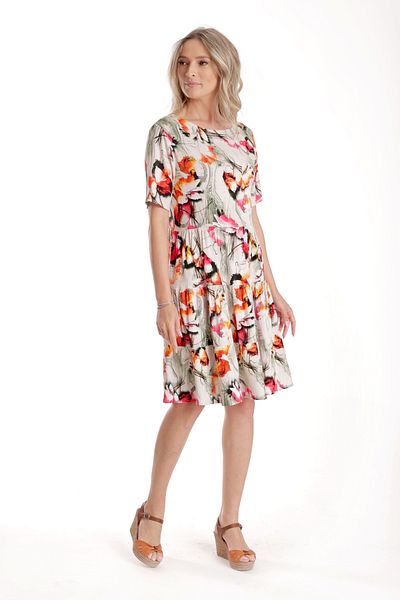 Eranthe Rochie cu Volane Dama V278, Crem cu Imprimeu Floral