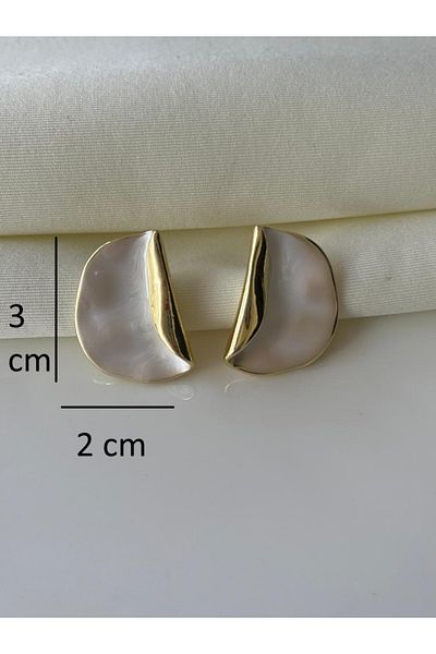 Nilsu Jewellery Accessory Gold Detailed Pearlescent Crushed Plate Women's Earrings