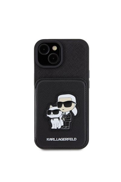 Karl Lagerfeld Saffiano Case Card Slot Stand Karl&Choupette iPhone 15 Black