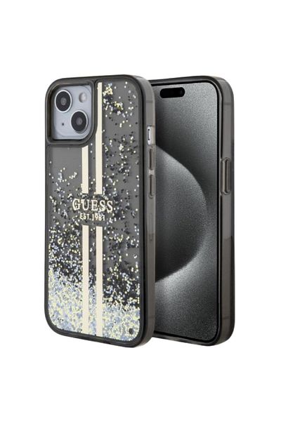 Guess Case Liquid Glitter Gold Stripe Iphone 15 Plus Black