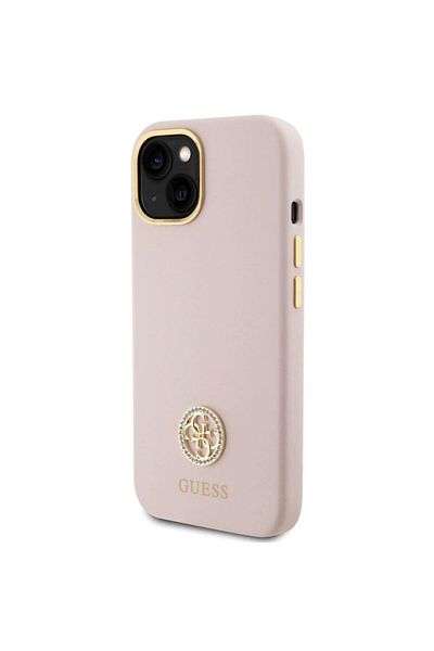 Guess Case Liquid Silicone 4g Strass Metal Logo Iphone 15 Pink