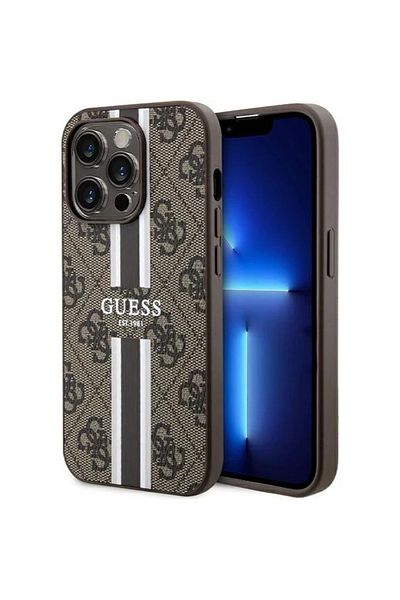 Guess Case 4g Printed Stripes Magsafe Iphone 15 Pro Brown