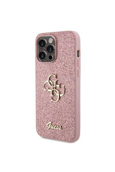 Guess Husa Fixed Glitter 4G Μεταλλικό Λογότυπο iPhone 15 Pro Max Ροζ