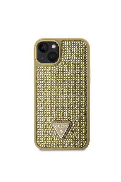 Guess Rhinestones Triangle Metal Logo Case Iphone 15 Gold