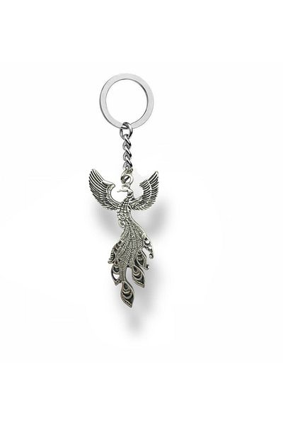 Herşey Nota Unisex Metal Keychain with Emerald Bird Figure – Symbol of Rebirth and Power