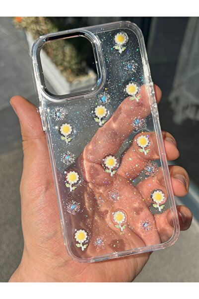 EDELFU iPhone 11 Uyumlu Papatyalar Desenli Simli Şeffaf Kapak Dayanıklı Korumalı Kılıf