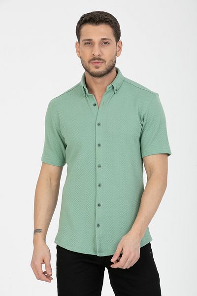 Klothy Мъжка плетена риза с къс ръкав Slim Fit 2590
