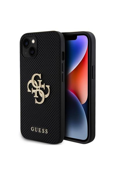 Guess Case Perforated 4g Glitter Metal Logo Iphone 15 Black