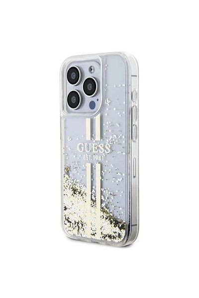 Guess Case Liquid Glitter Gold Stripe Iphone 15 Pro Transparent