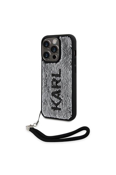 Karl Lagerfeld Sequins Reversible iPhone 15 Pro Case Black / Silver