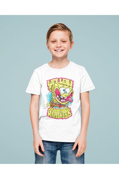 SEVBANO Tricou unisex cu desene animate pentru copii cu imprimeu SpongeBob (vârste 1-12)