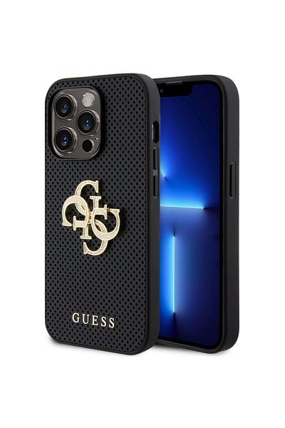 Guess Case Perforated 4g Glitter Metal Logo Iphone 15 Pro Black