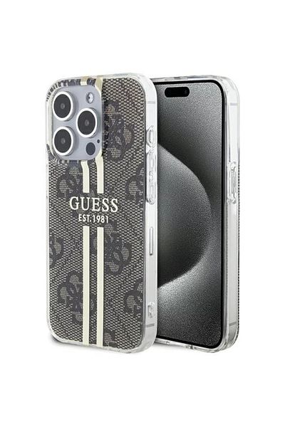 Guess Case 4g Gold Stripe Iphone 15 Pro Brown