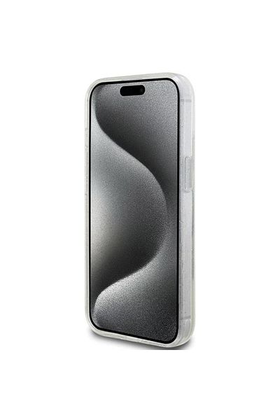 Guess Case Ring Stand Glitter MagSafe iPhone 15 Transparent