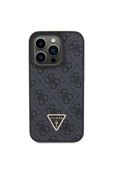 Guess Case Pu 4g Strass Triangle Metal Logo Iphone 15 Pro Black
