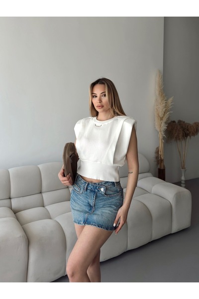 novalook Bluză crop căptușită din tricotaj pentru femei, cu accesorii metalic...