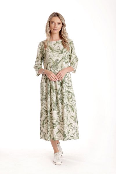 Eranthe Rochie Lunga Dama V271, crem cu imprimeu floral verde
