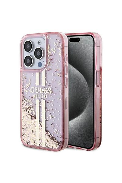 Guess Case Liquid Glitter Gold Stripe Iphone 15 Pro Pink