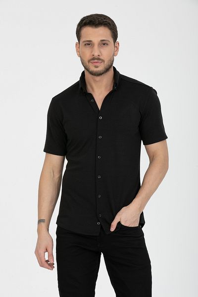 Klothy Мъжка плетена риза с къс ръкав Slim Fit 2590