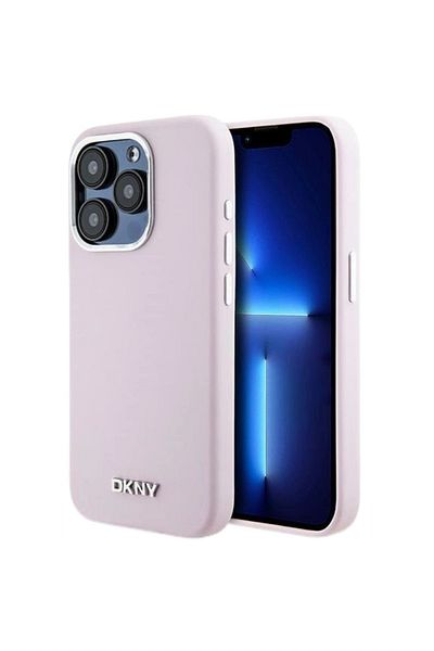 Dkny Case Liquid Silicone Small Metal Logo MagSafe iPhone 15 Pro Pink