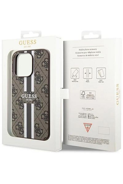 Guess Case 4g Printed Stripes Magsafe Iphone 15 Pro Brown