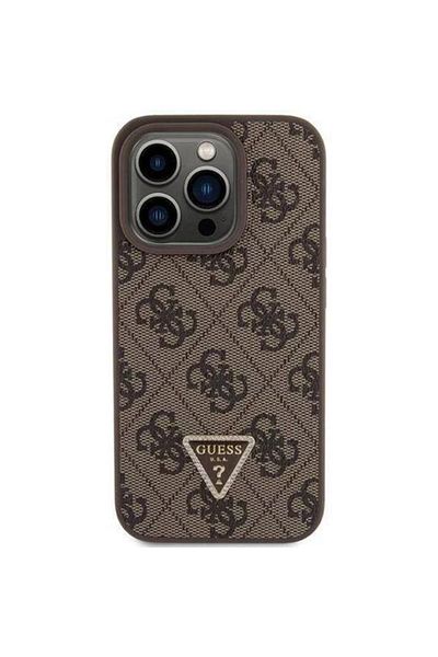 Guess Case Pu 4g Strass Triangle Metal Logo Iphone 15 Pro Brown
